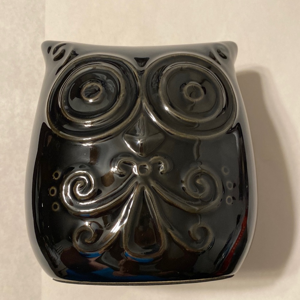 Black Ceramic High Gloss Owl Coin Bank NWT